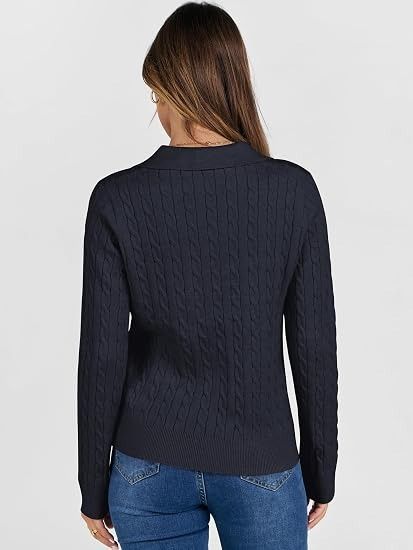 Immagine di Navy Blue Cable Knit Sweater With Collar 2