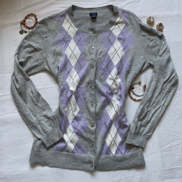 Immagine di Y2K Oversized Prep Argyle Cardigan Sweater 3