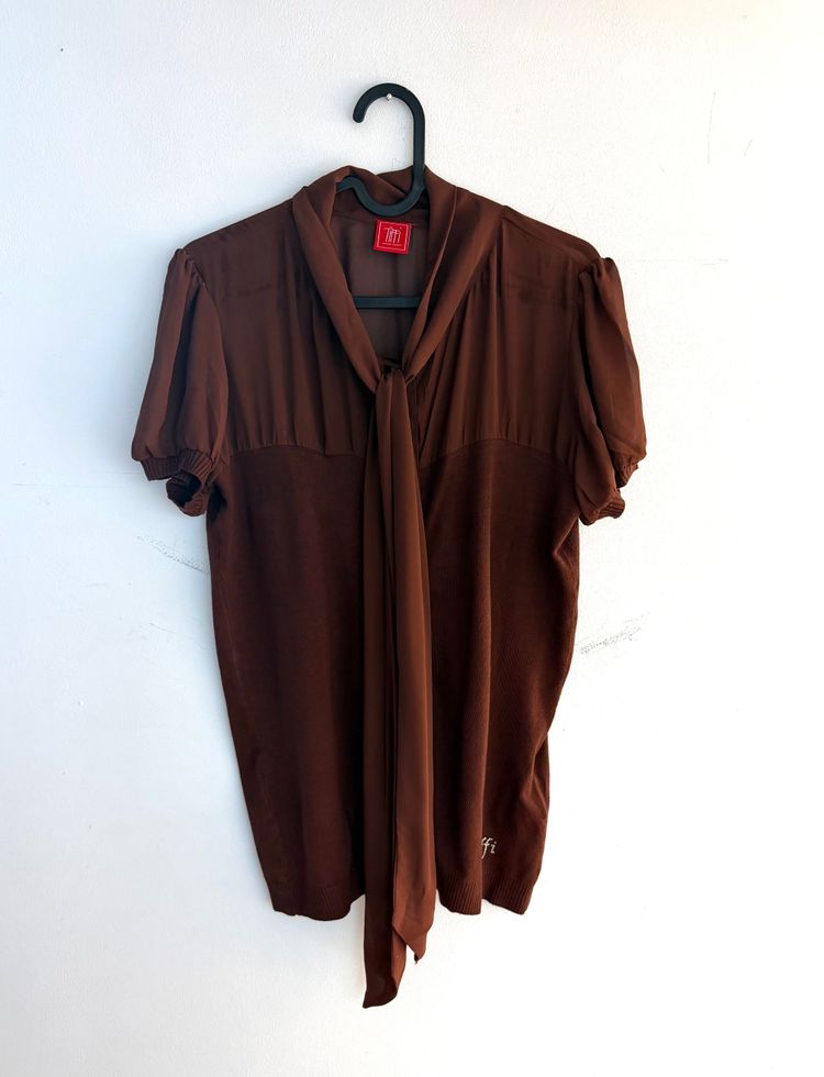 Other Brown Short Sleeve Blouse With Tie Neck product image