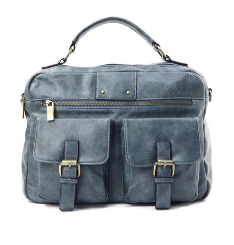 Other Blue Faux Leather Handbag With Front Pockets And Detachable Strap product image