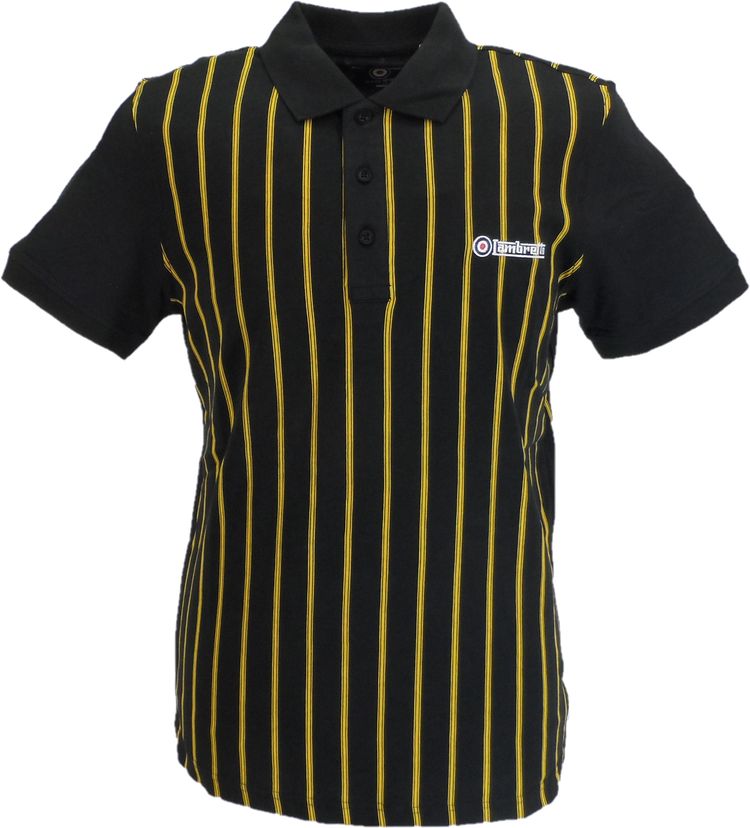 Lambretta Mens Black/Gold Pinstripe Polo Shirts 1