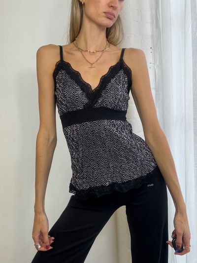 Black And White Patterned Camisole Top