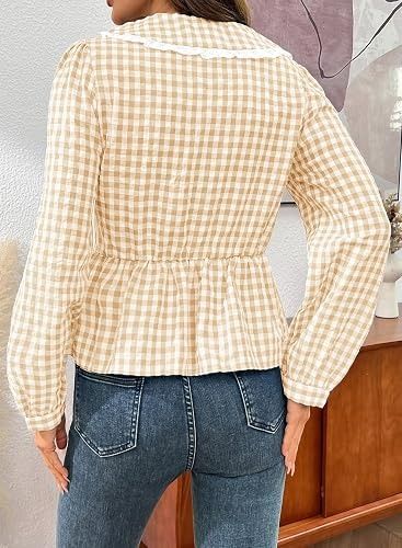 Gingham Check Blouse With Peter Pan Collar obraz 4