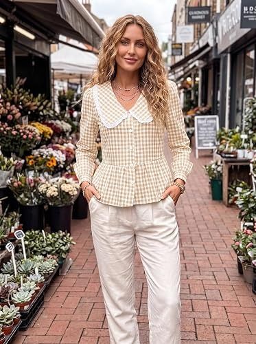 Gingham Check Blouse With Peter Pan Collar obraz 3