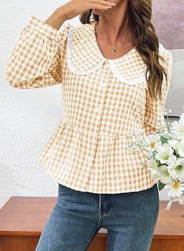 Gingham Check Blouse With Peter Pan Collar image 1