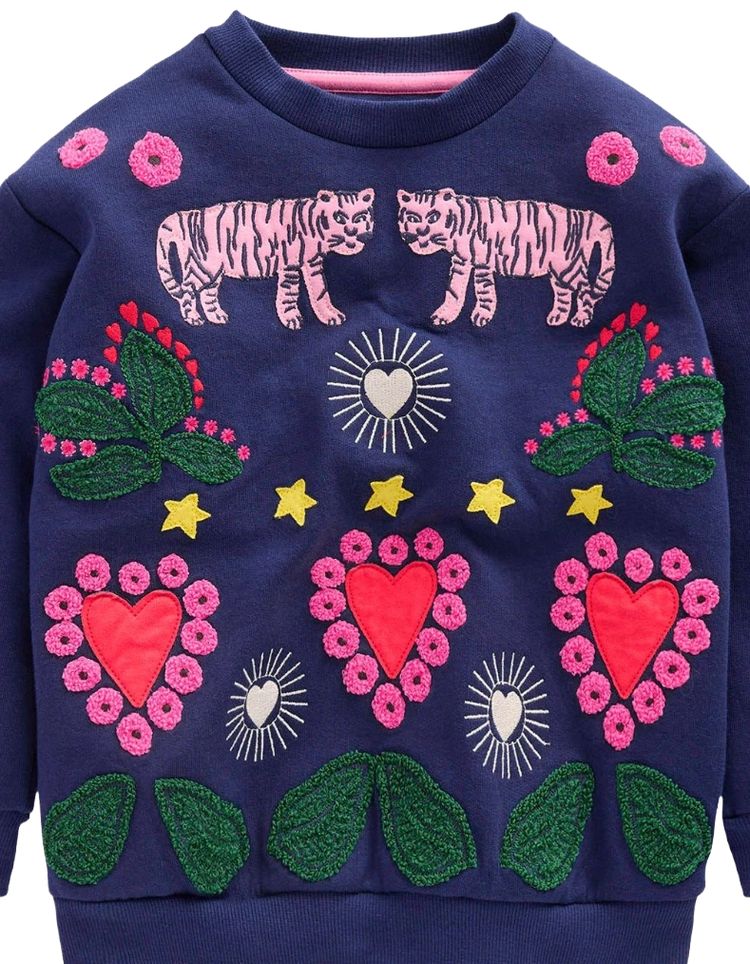 Girls Mini Boden Long Sleeve Boden Bobbie Tiger Applique Sweatshirt Navy image 5