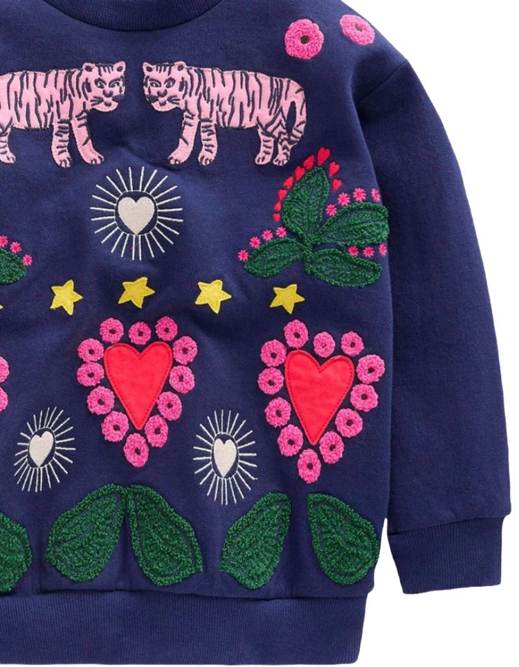Girls Mini Boden Long Sleeve Boden Bobbie Tiger Applique Sweatshirt Navy image 3