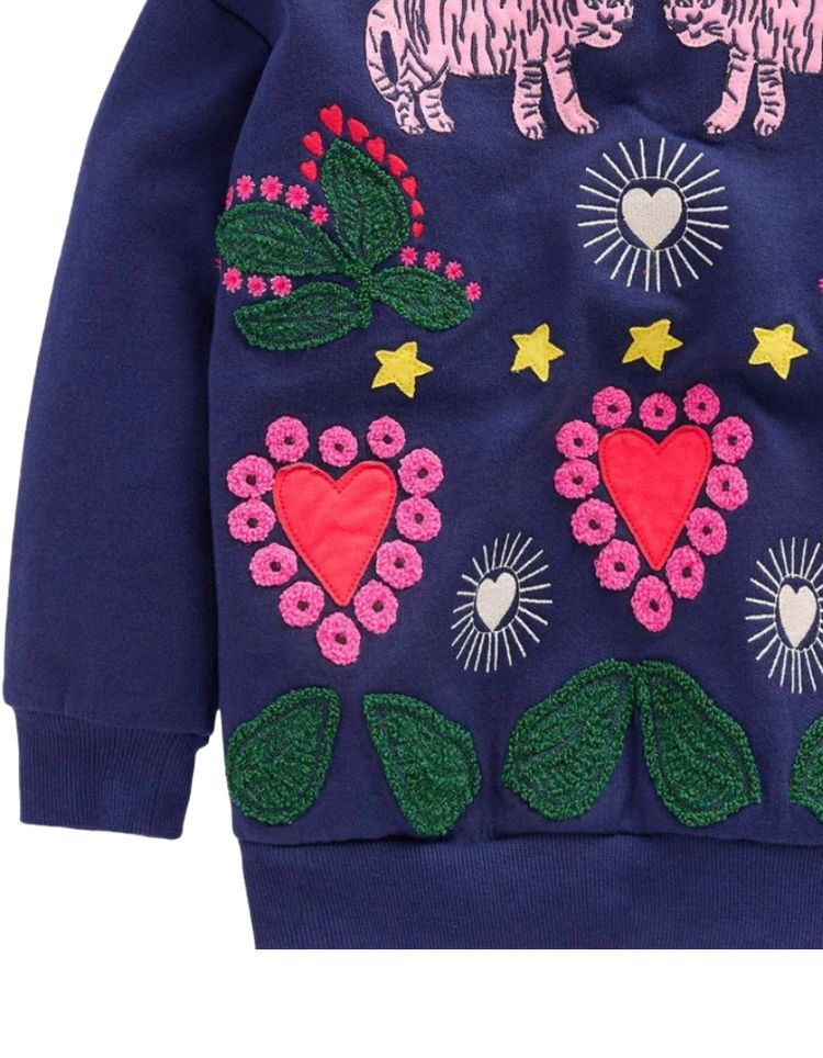 Girls Mini Boden Long Sleeve Boden Bobbie Tiger Applique Sweatshirt Navy image 6