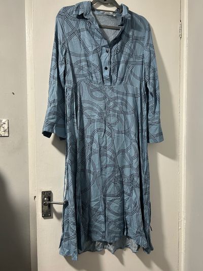 Blue Patterned Long Sleeve Dress