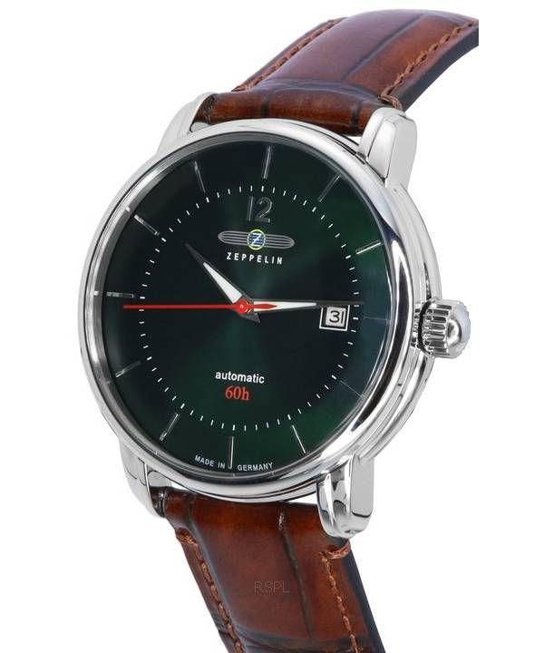 Zeppelin LZ 120 Bodensee Leather Strap Dark Green Dial Automatic 81604 Men's Watch image 4