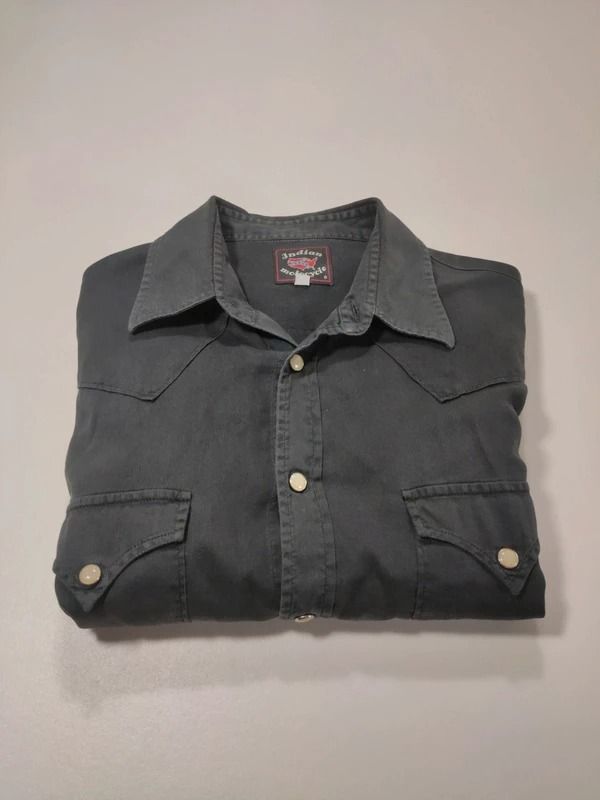 Camicia Western Uomo S Grigio Cotone Vintage Bottoni Madreperla