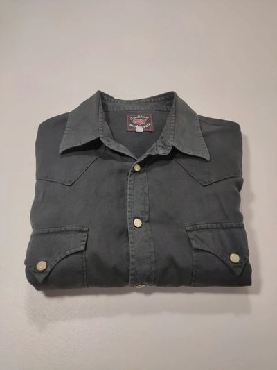 Camicia Western Uomo S Grigio Cotone Vintage Bottoni Madreperla