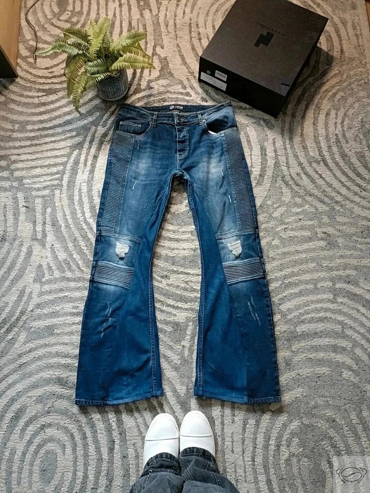 Other Leyon Distressed Blue Denim Jeans Flared Custom product image