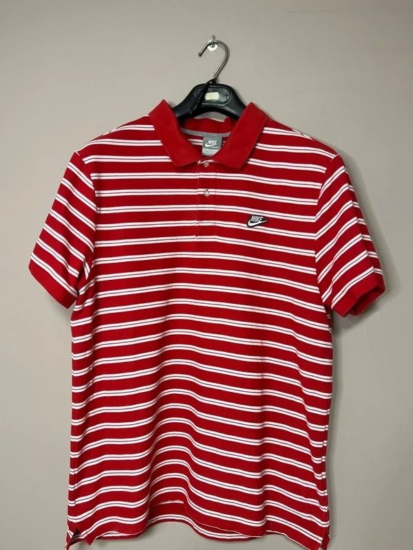Nike Red And White Striped Polo Shirt #M