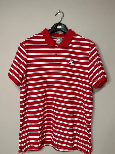 Nike Red And White Striped Polo Shirt #M