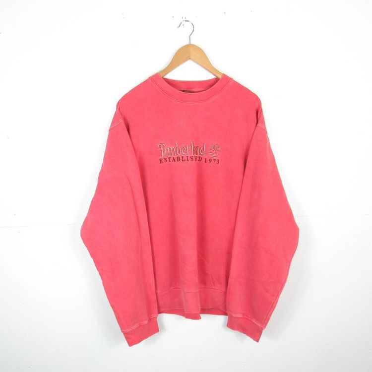 Timberland VINTAGE MENS TIMBERLAND FADED PINK BIG SPELLOUT 90s CREWNECK SWEATSHIRT JUMPER product image