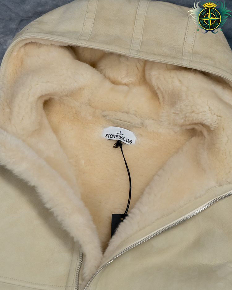 Stone Island Suede Sheepskin Jacket Cream 4