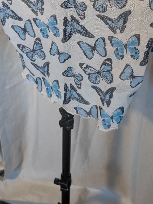 Shein Crop Top Blue Butterfly Sheer Mesh Lettuce Trim Small S Y2K E-Girl image 9