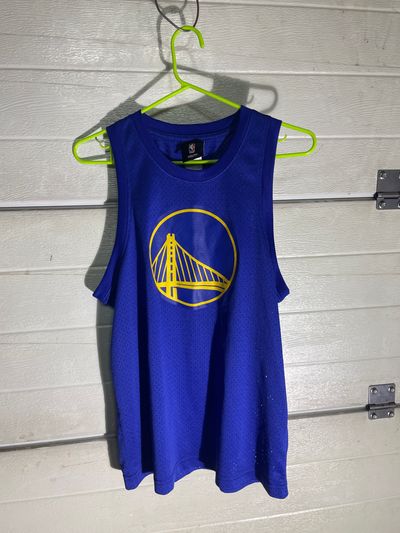 Blue Sleeveless Basketball Jersey With Yellow Bridge Logo