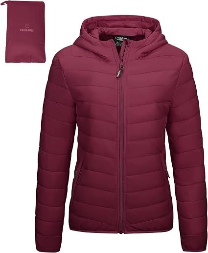 Burgundy Hooded Puffer Jacket image 1