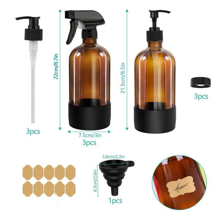 Other 3Pcs 500ml Empty Amber Spray Bottles With 3-Mode Adjustable Nozzle Leak-Proof Design Funnel And Labels For Home Cleaning Garden Plant Mist To Use product image