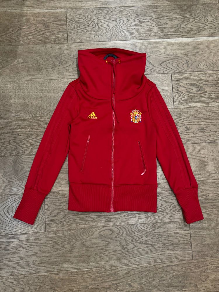 Adidas Red Zip-Up Hoodie With Spain Emblem