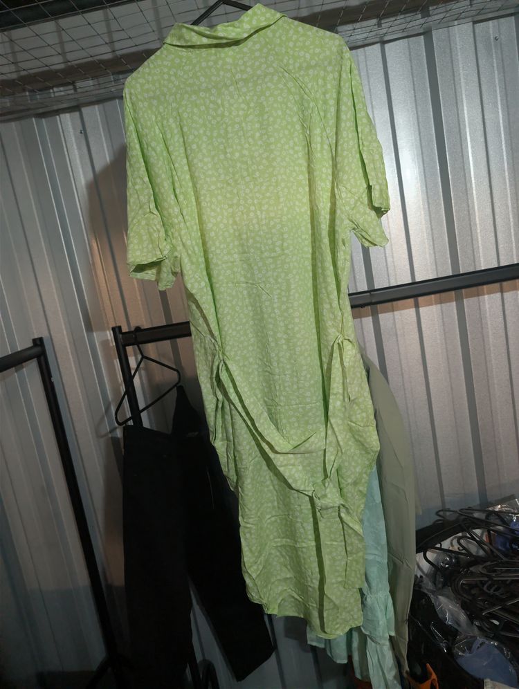 Light Green Patterned Shirt Dress image 2