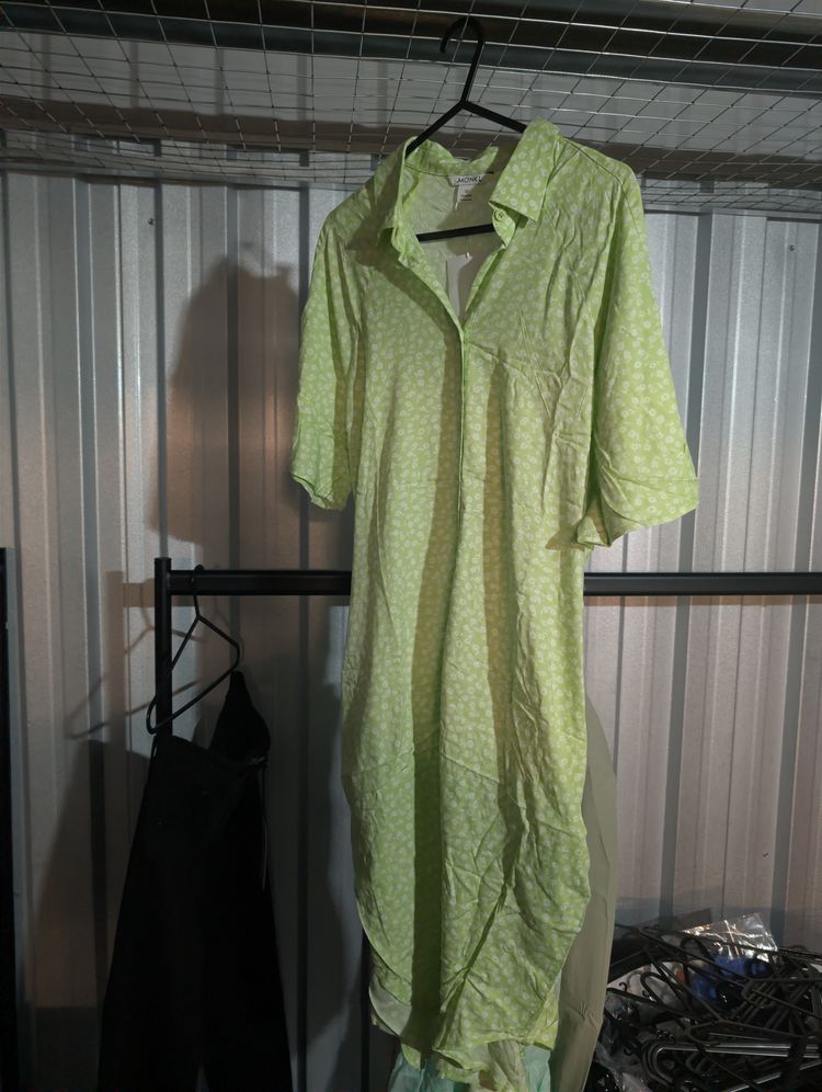 Light Green Patterned Shirt Dress