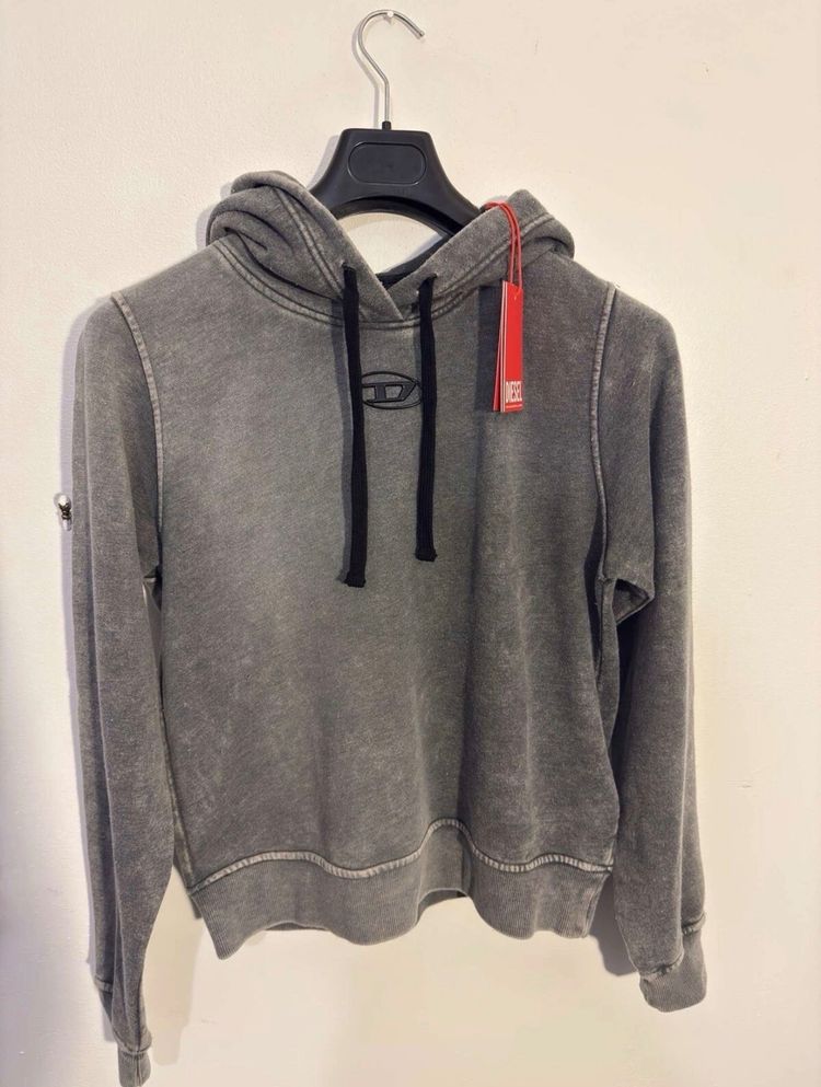 Diesel DIESEL Hoodie Grey Women’s New + Tags Size XS 100% Cotton Black Draw Straws product image