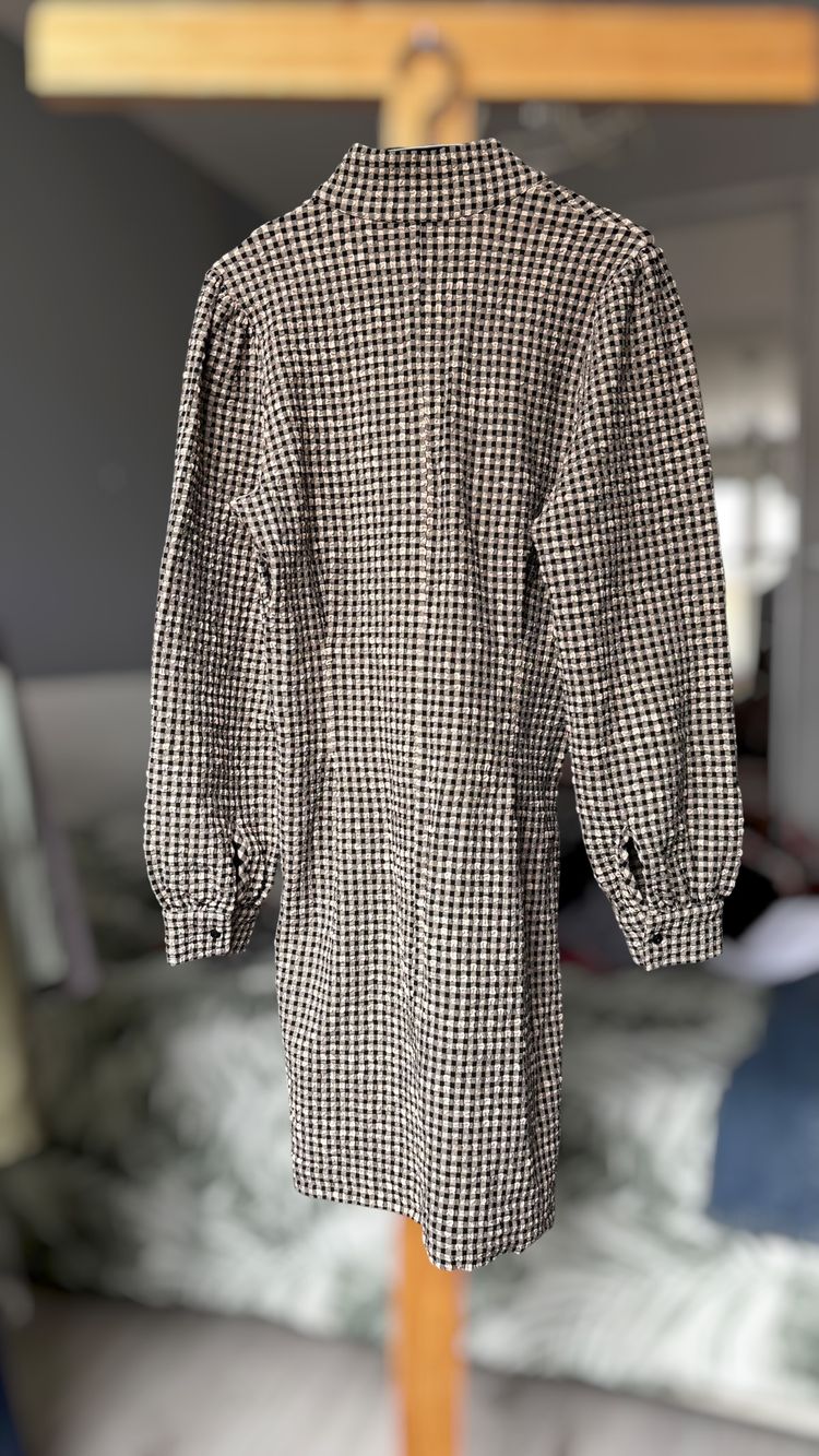 Checkered Long Sleeve Dress M 