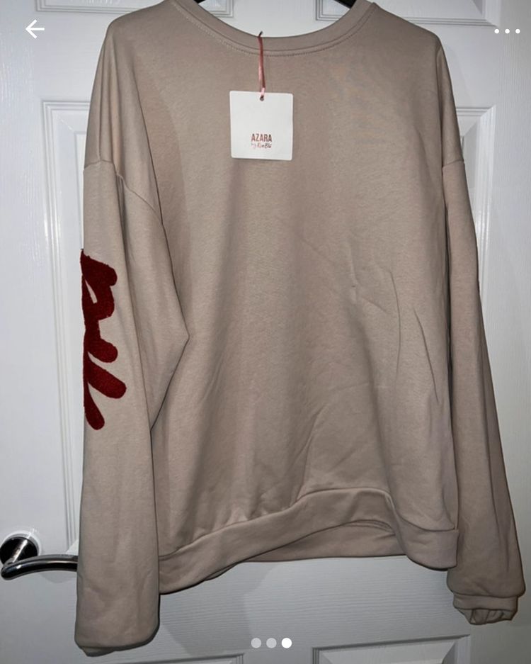 Beige Sweatshirt With Red Text And Smiley Face AZARA image 3