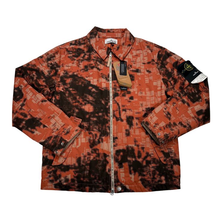 Stone Island Orange Earth Mapping Camo Cotton Canvas with Primaloft Insulation Technology Jacket