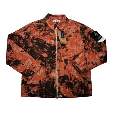 Stone Island Orange Earth Mapping Camo Cotton Canvas with Primaloft Insulation Technology Jacket