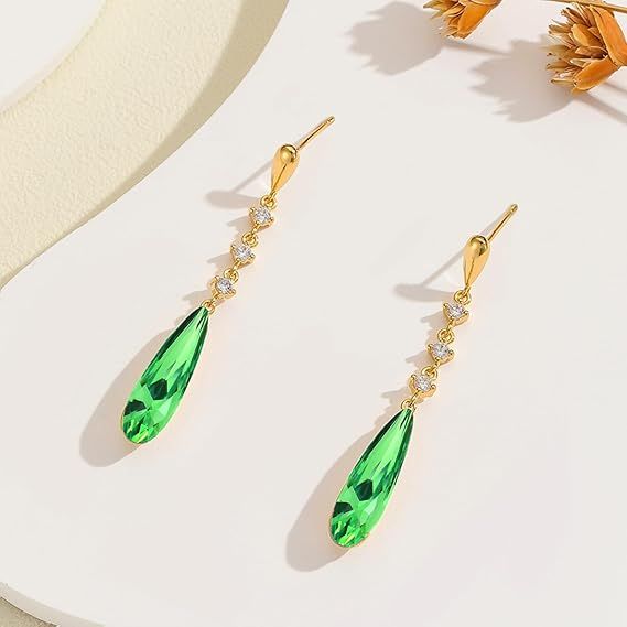 Other Gold-Tone Earrings With Green Teardrop Crystals And Cubic Zirconia product image