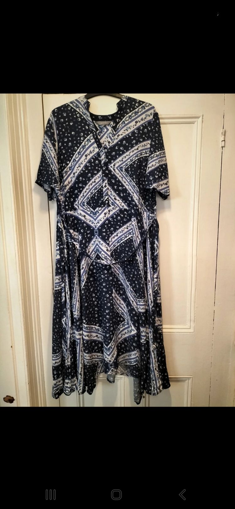 Principles Principles Blue & White Floral Calf Length Short Sleeve Dress - Size 16 product image