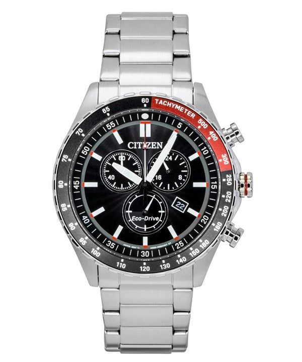 Citizen Eco-Drive Chronograph Stainless Steel Black Dial Solar AT2566-88E 100M Men's Watch image 1