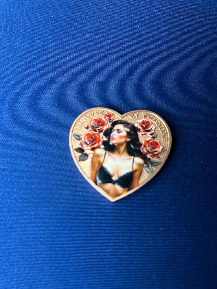 Heart-Shaped  Cooper Coin With Woman And Roses Design