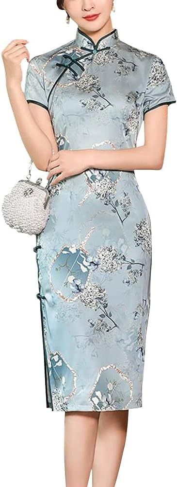 Blue Floral Cheongsam Dress obraz 1