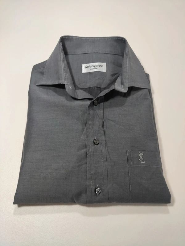 Yves Saint Laurent Camicia Uomo L Grigia Cotone Logo Ricamato Vintage