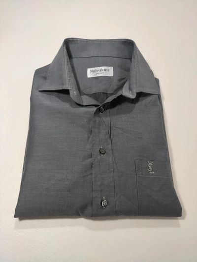 Yves Saint Laurent Camicia Uomo L Grigia Cotone Logo Ricamato Vintage