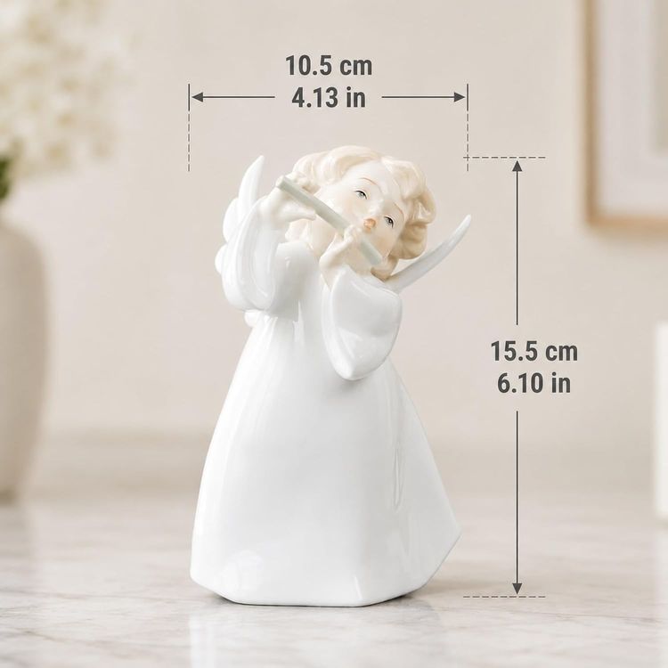 White Ceramic Angel Figurines With Musical Instruments imagen 2