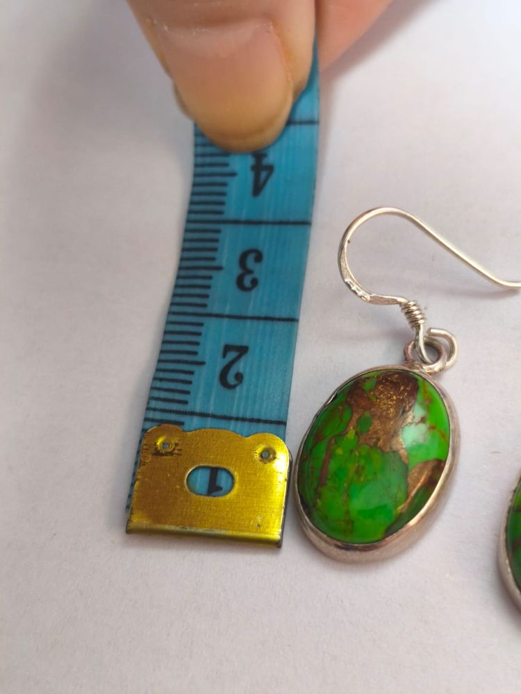 Pendientes plata de LEY 925 - TURQUESA VERDE Y PIRITA - imagen 2