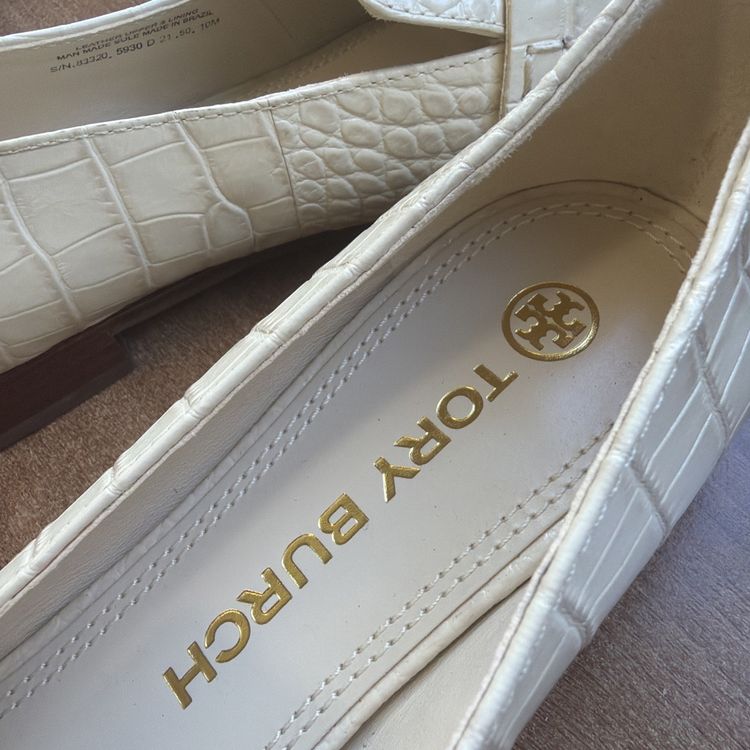 Tory Burch Georgia Ivory Croc Embossed Leather Loafer Uk 7.5 US 10 New image 5