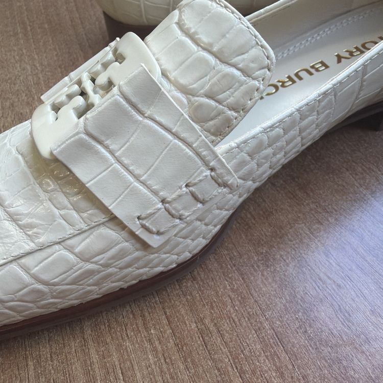 Tory Burch Georgia Ivory Croc Embossed Leather Loafer Uk 7.5 US 10 New image 4