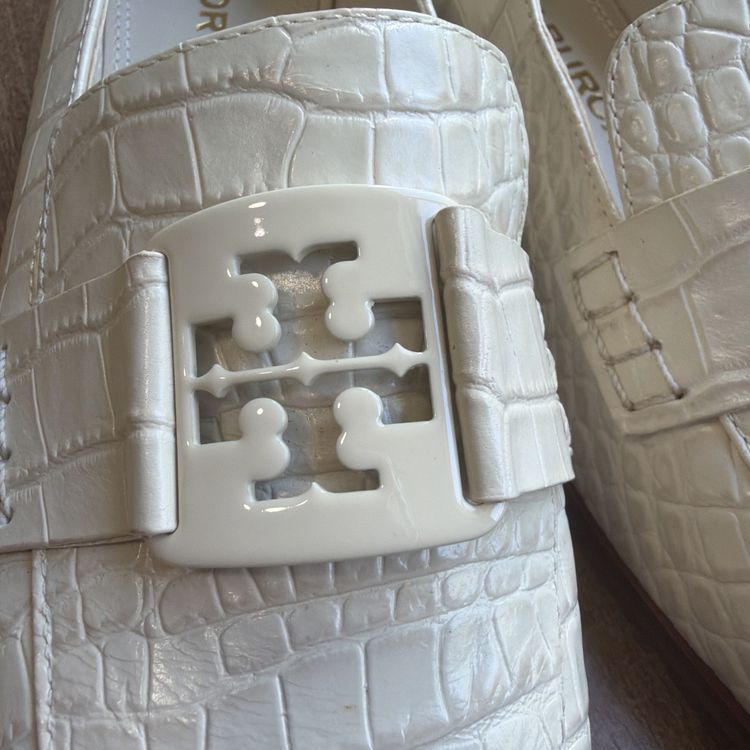 Tory Burch Georgia Ivory Croc Embossed Leather Loafer Uk 7.5 US 10 New image 2