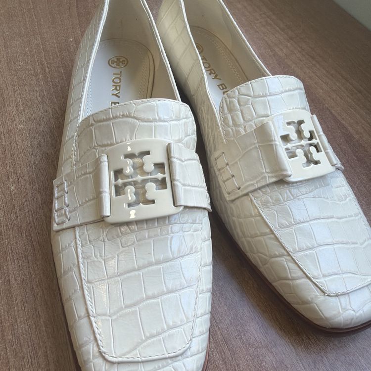 Tory Burch Georgia Ivory Croc Embossed Leather Loafer Uk 7.5 US 10 New image 1