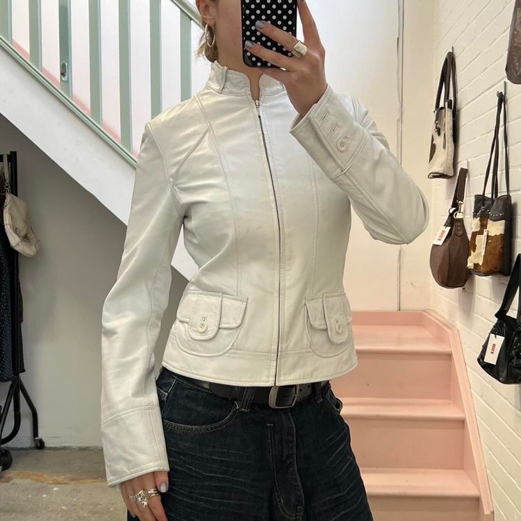 Mango White Genuine Leather Jacket product image