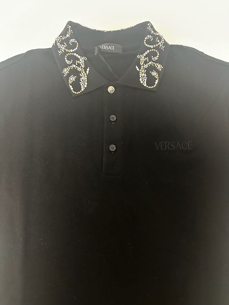 Versace Black Polo Shirt With Embellished Collar image 3
