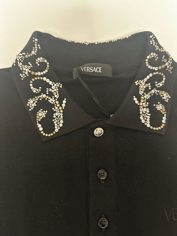 Versace Black Polo Shirt With Embellished Collar image 4