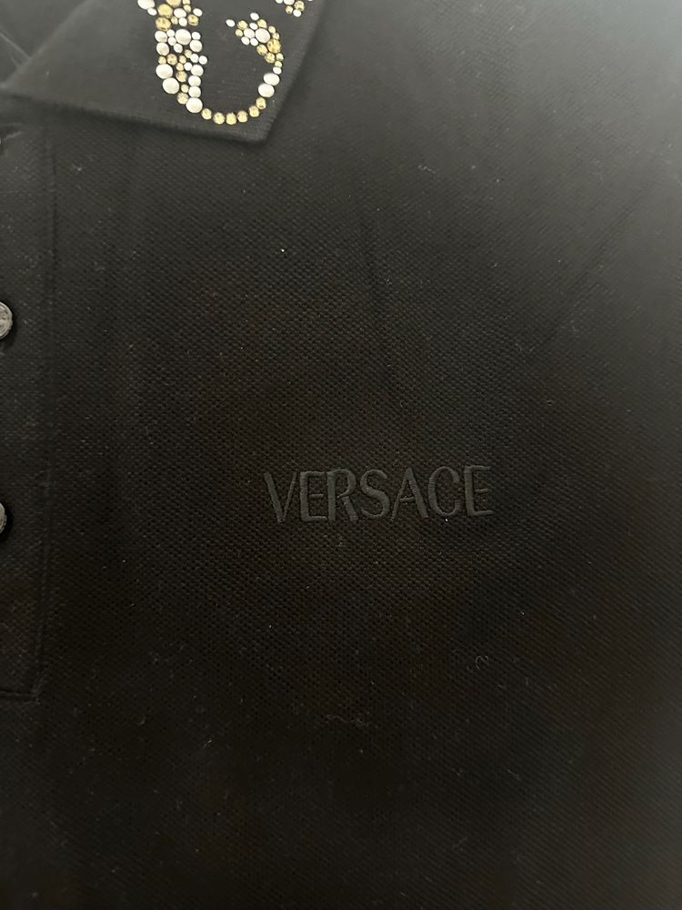 Versace Black Polo Shirt With Embellished Collar image 6